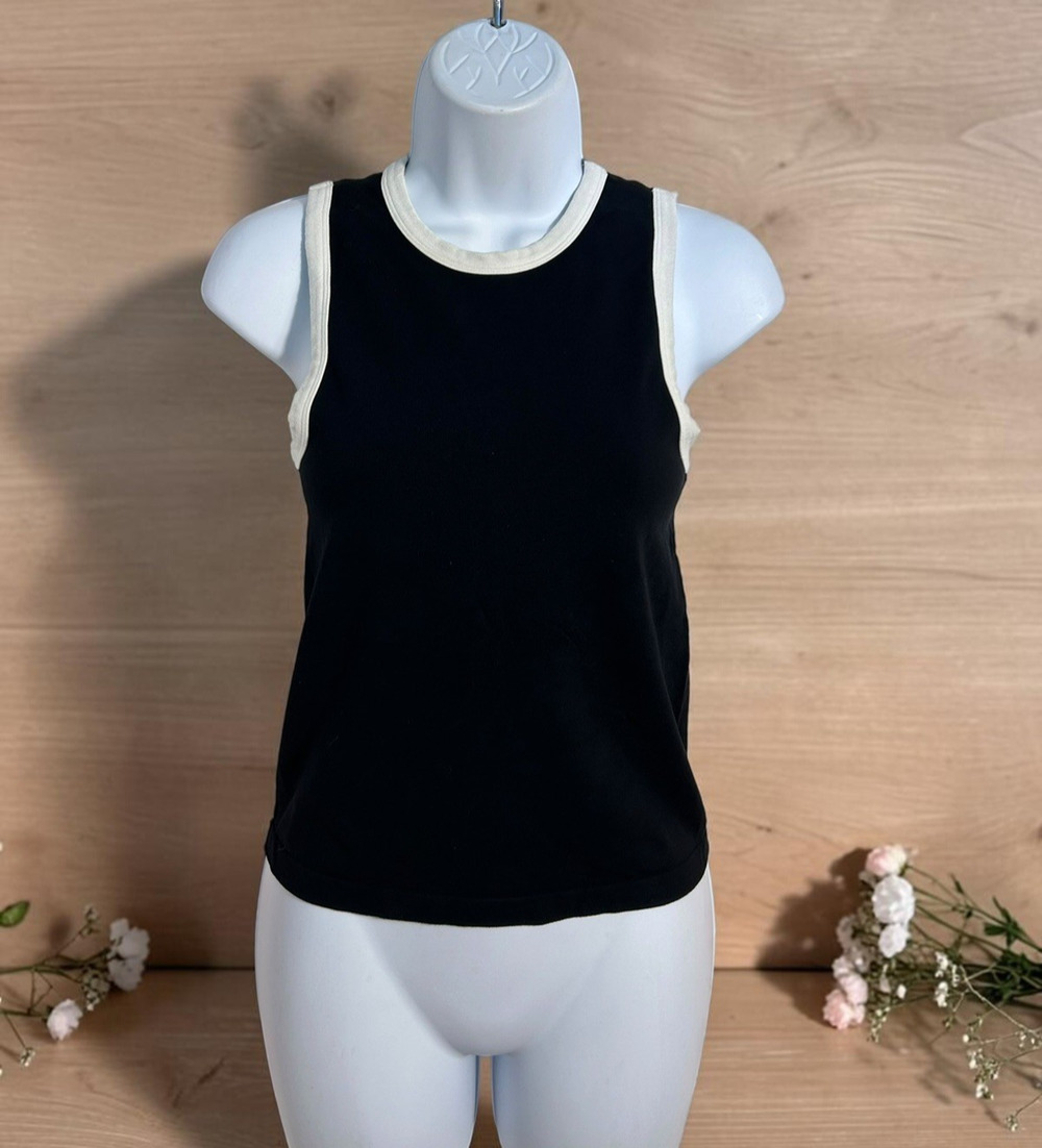 Sincerely Jules Black Tank Top Sz Large Stretch White Trim Sleeveless Shirt